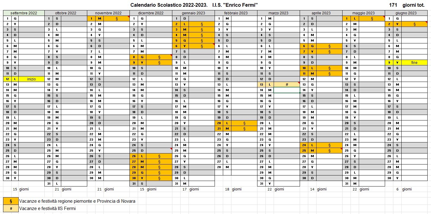 Calendario scolastico Fermi calendario 22-23