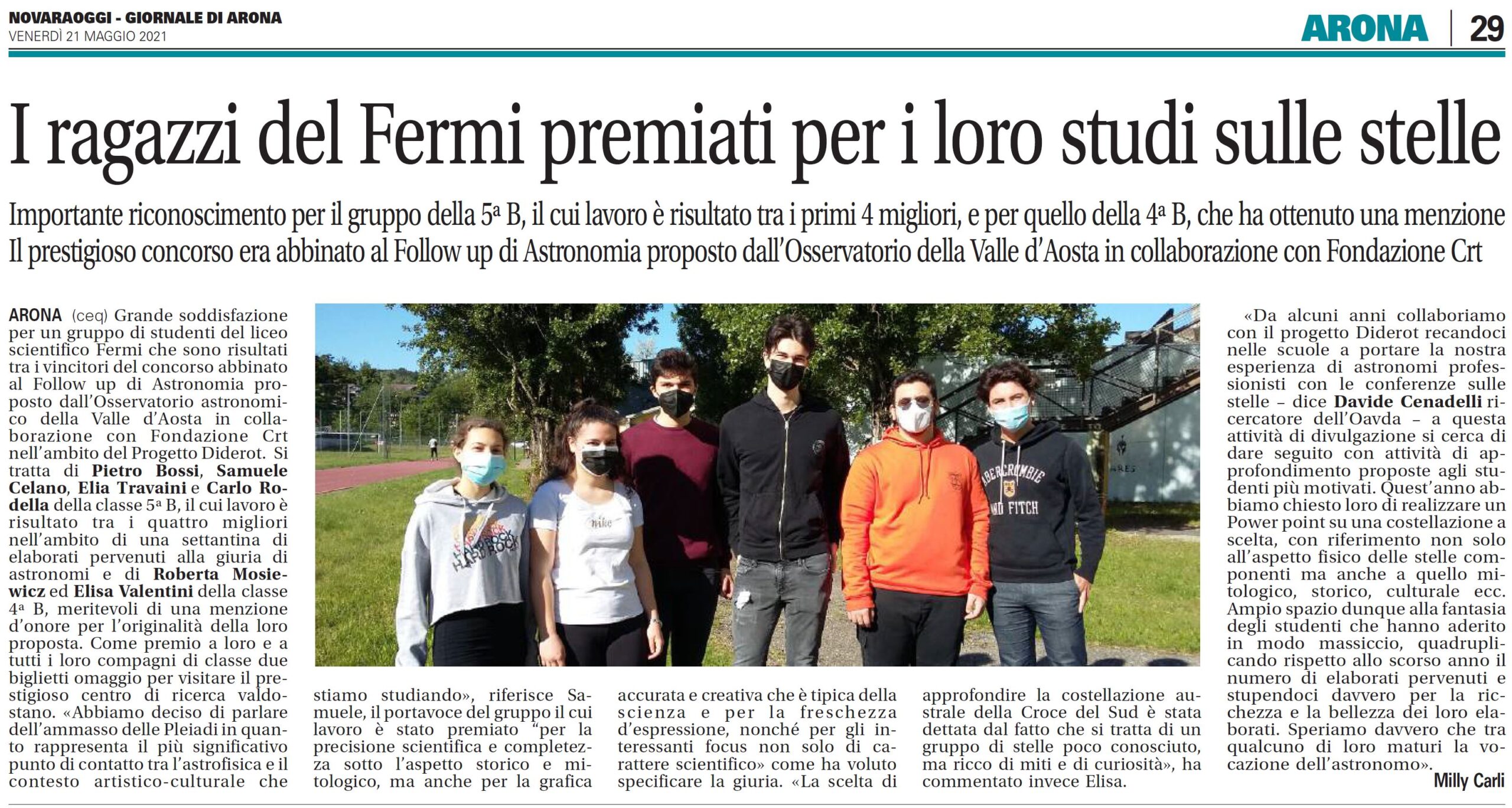 Articolo Novara oggi del 21 maggio 2021